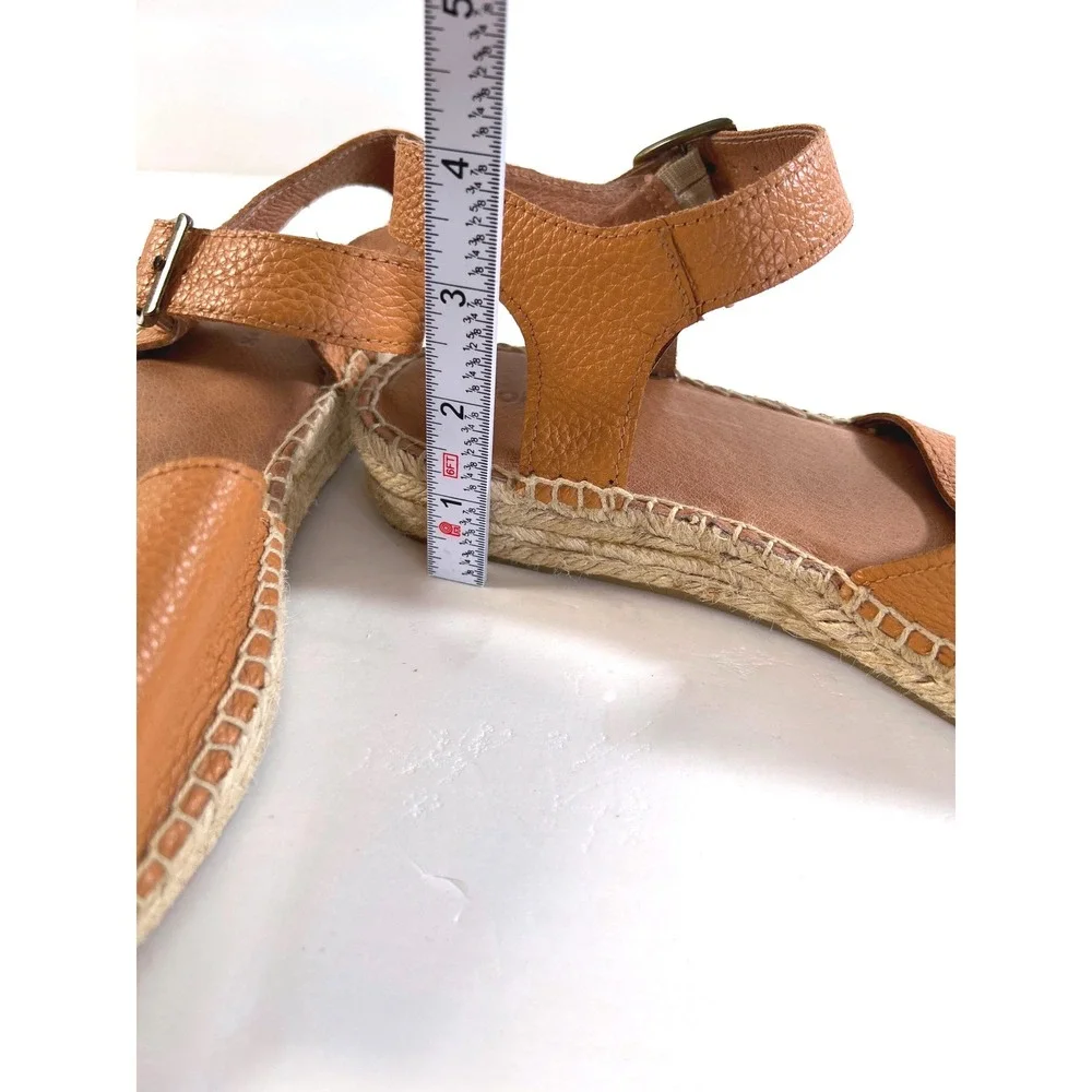 Soludos‎ Womens Tan Pebbled Leather Ankle Strap Espadrille Sandals Size 7.5 Flat